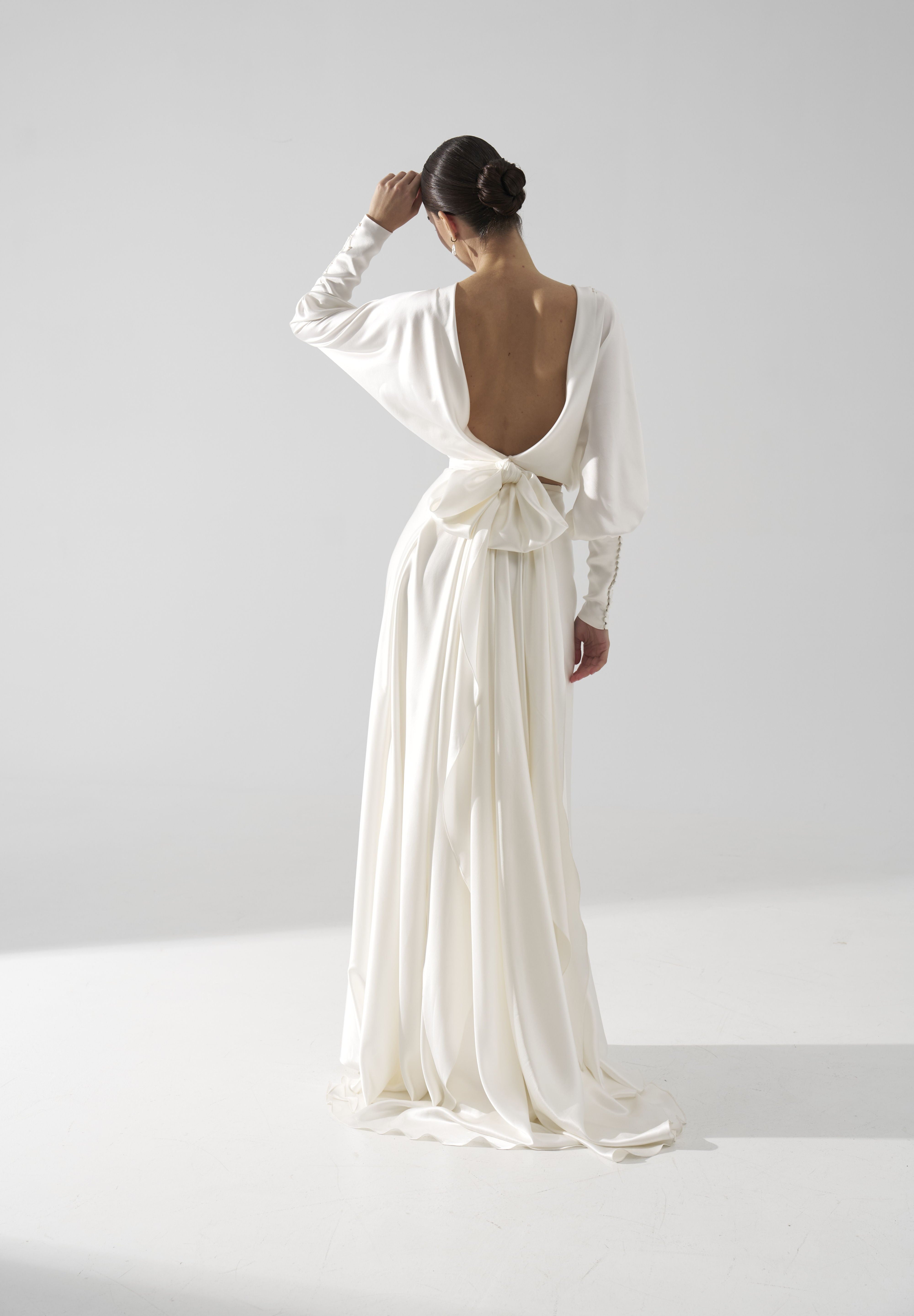 Rochie mireasa satin cu maneci Hera