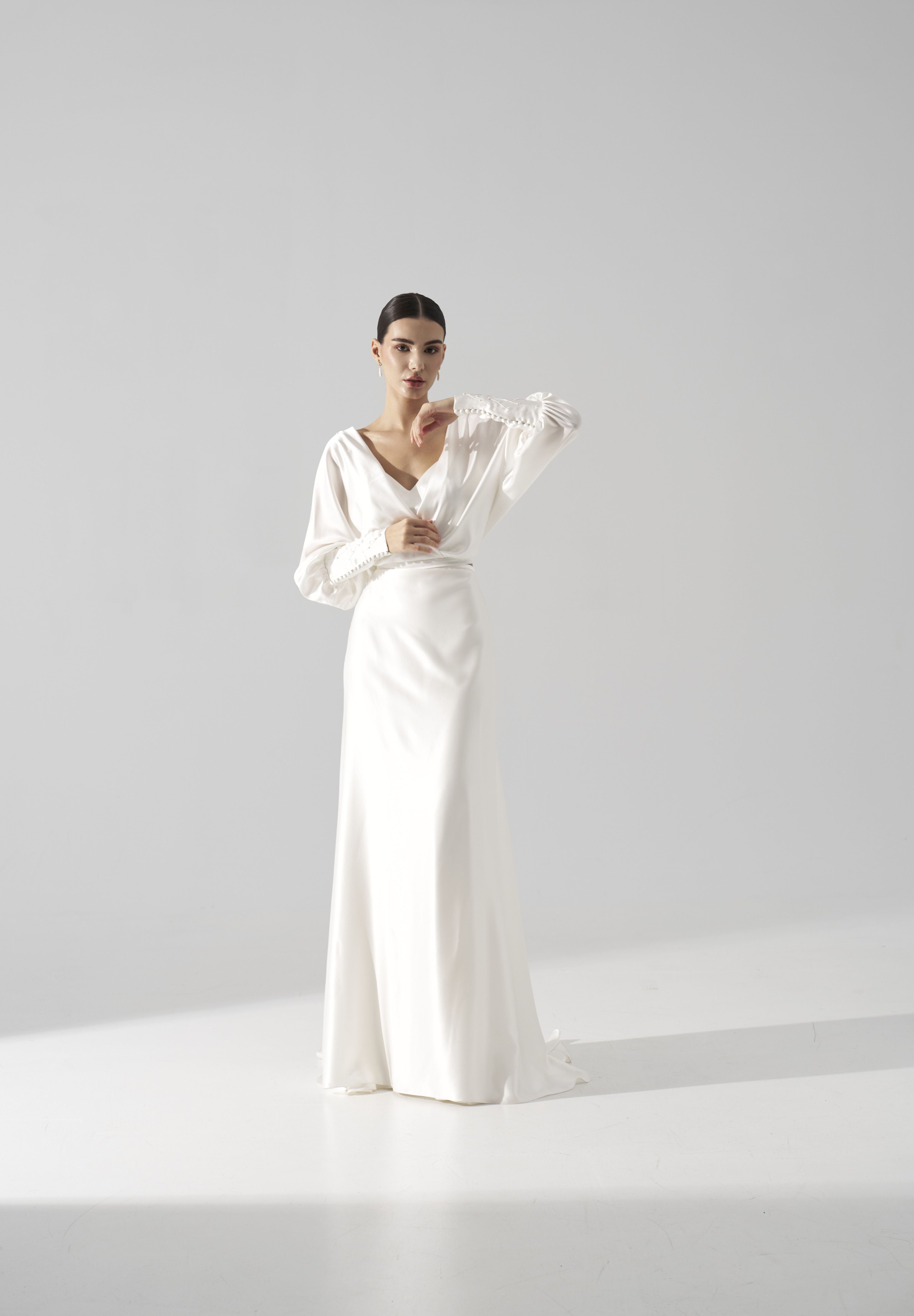 Rochie mireasa satin cu maneci Hera