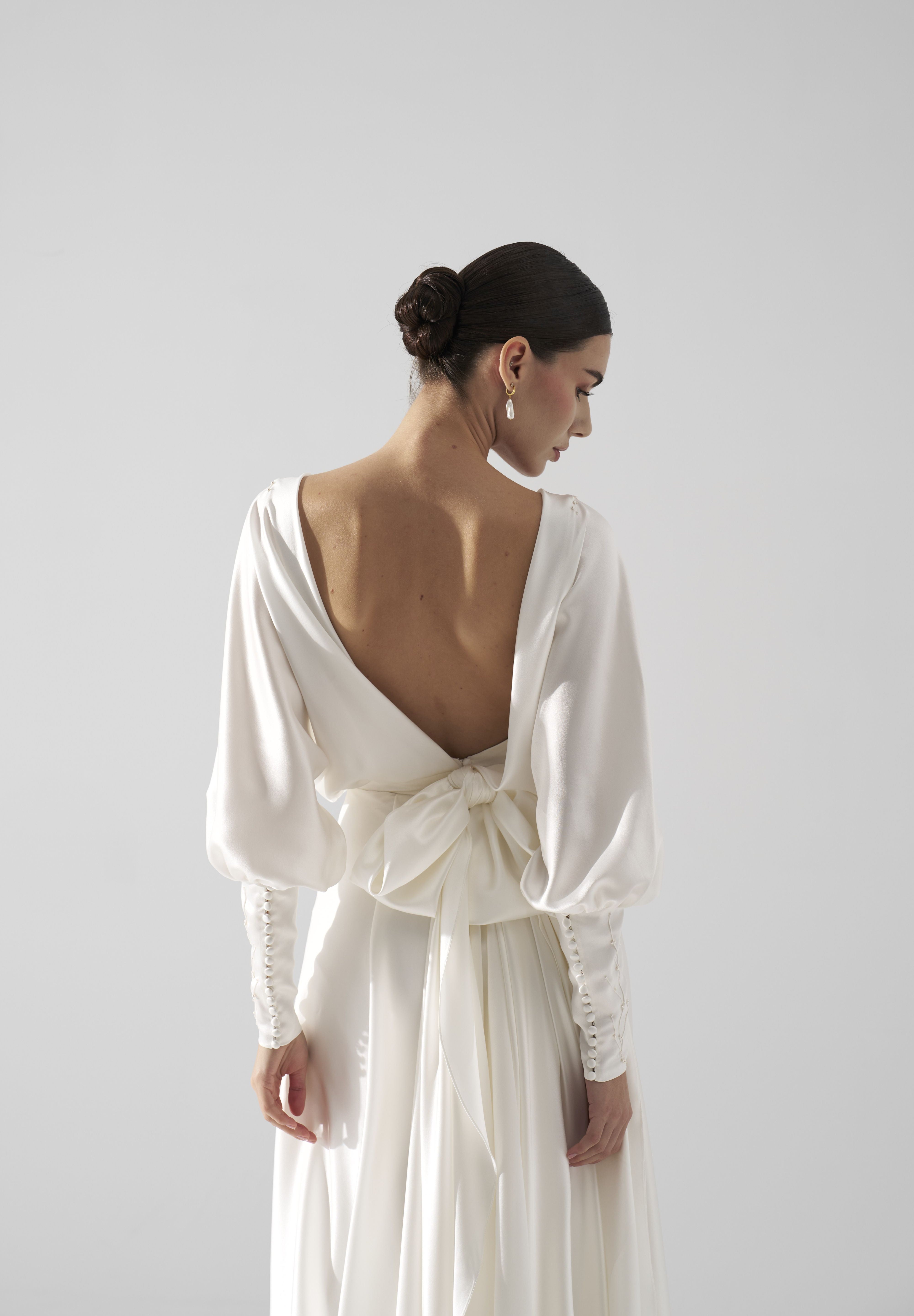 Rochie mireasa satin cu maneci Hera