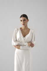 Rochie mireasa satin cu maneci Hera