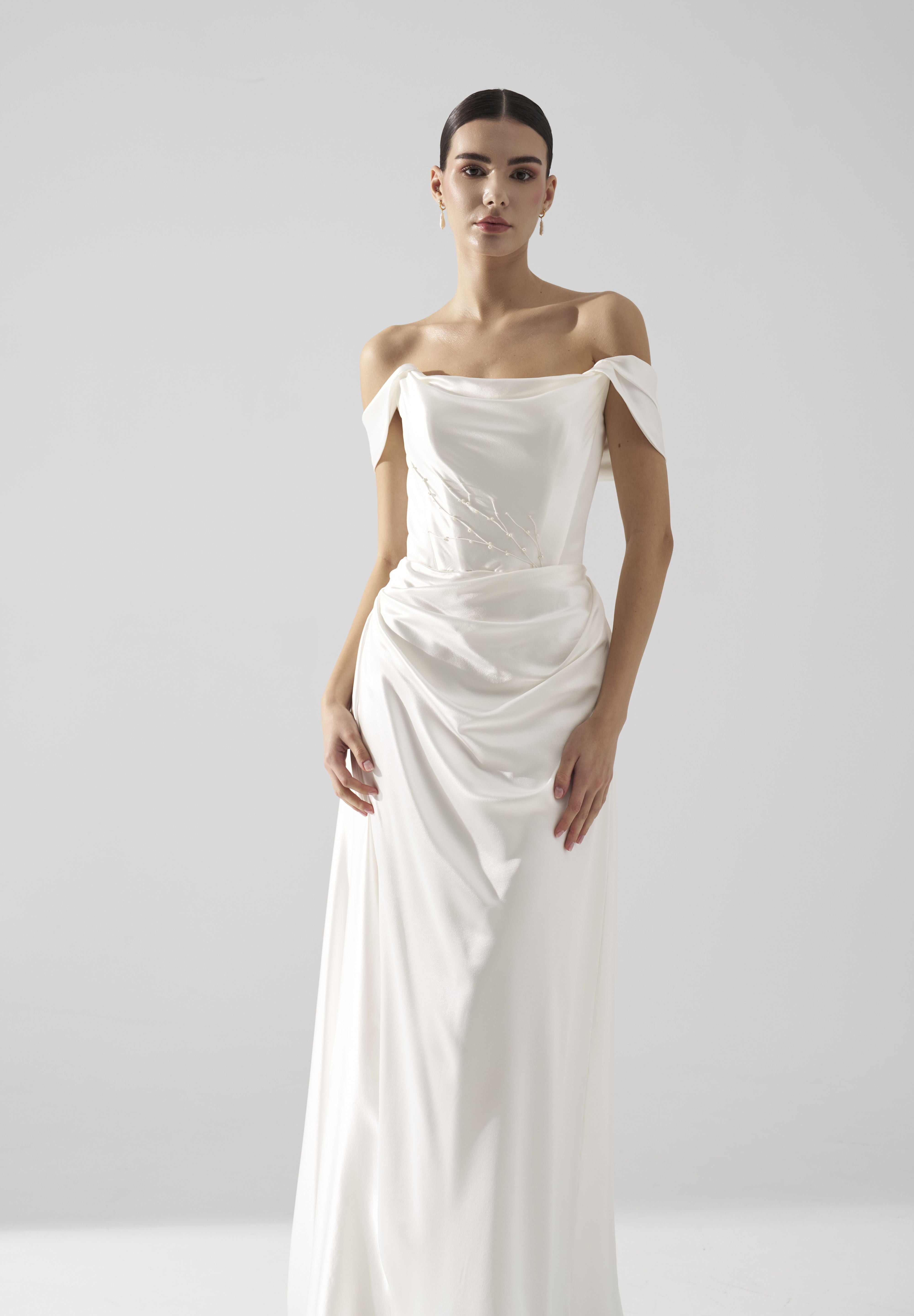 Rochie mireasa satin maneci cazute Amira