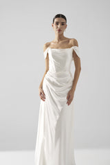 Rochie mireasa satin maneci cazute Amira