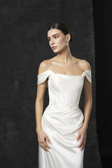 Rochie mireasa satin maneci cazute Amira