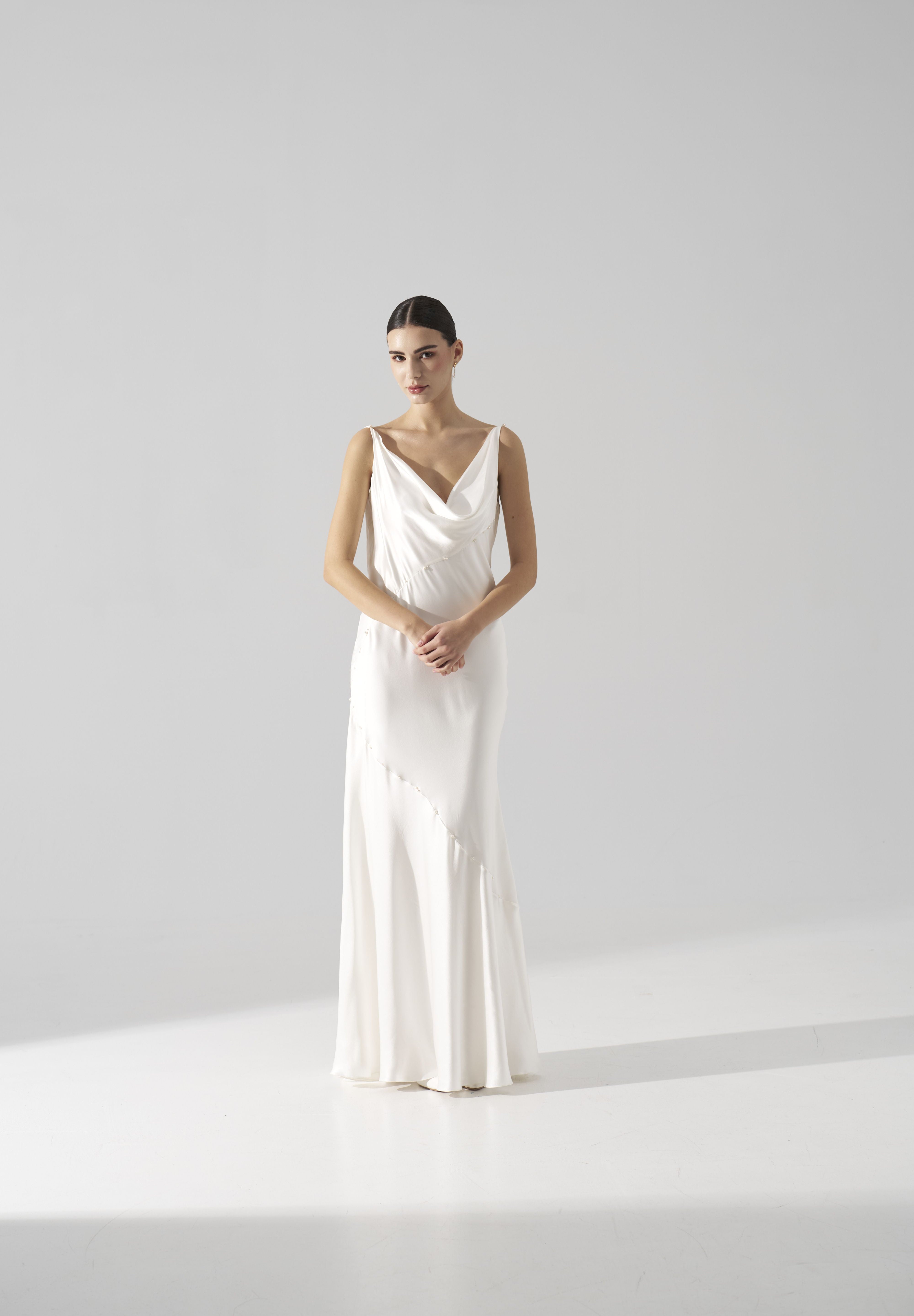 Rochie mireasa satin matase perle Ayla