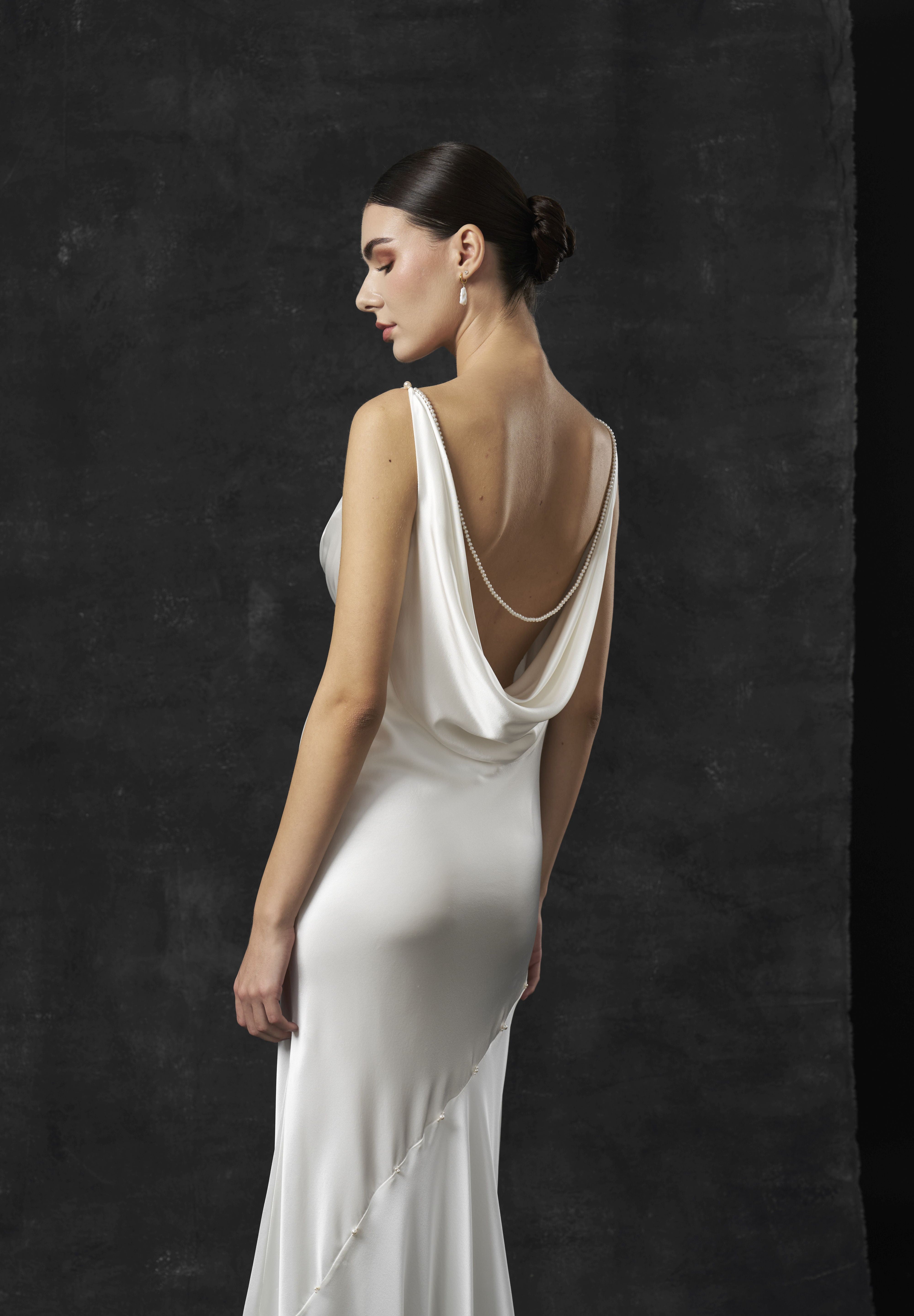 Rochie mireasa satin matase perle Ayla