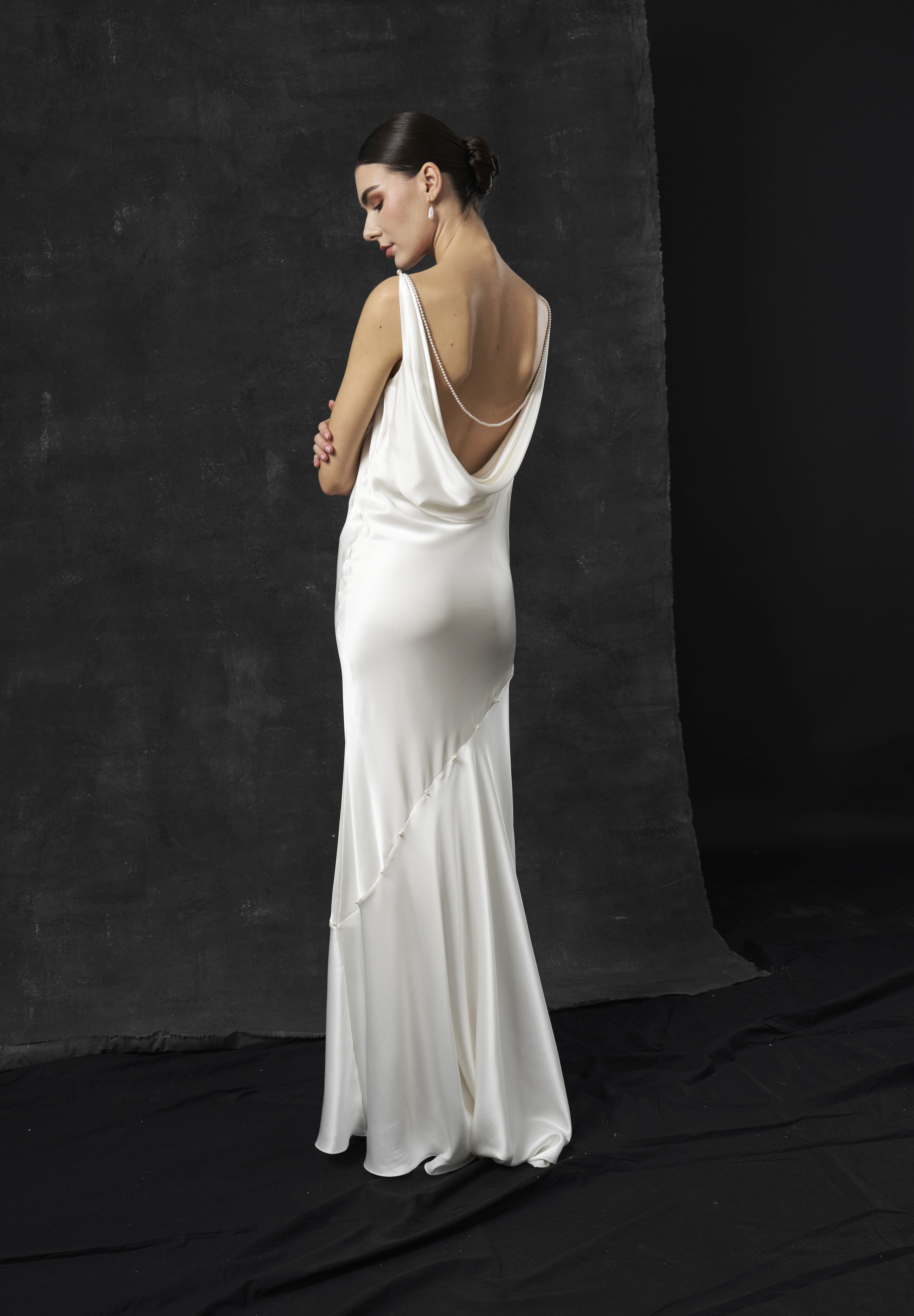 Rochie mireasa satin matase perle Ayla