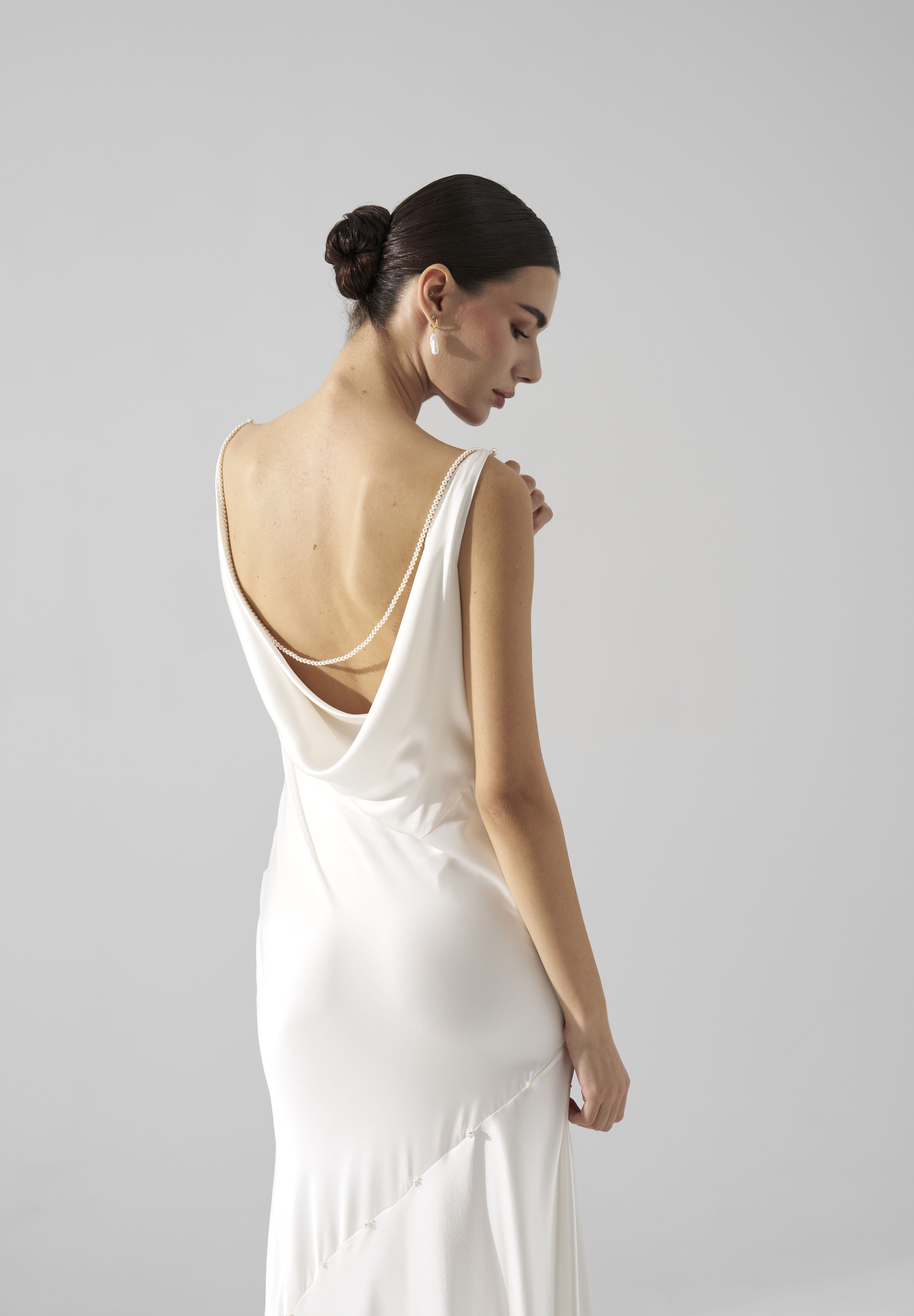 Rochie mireasa satin matase perle Ayla