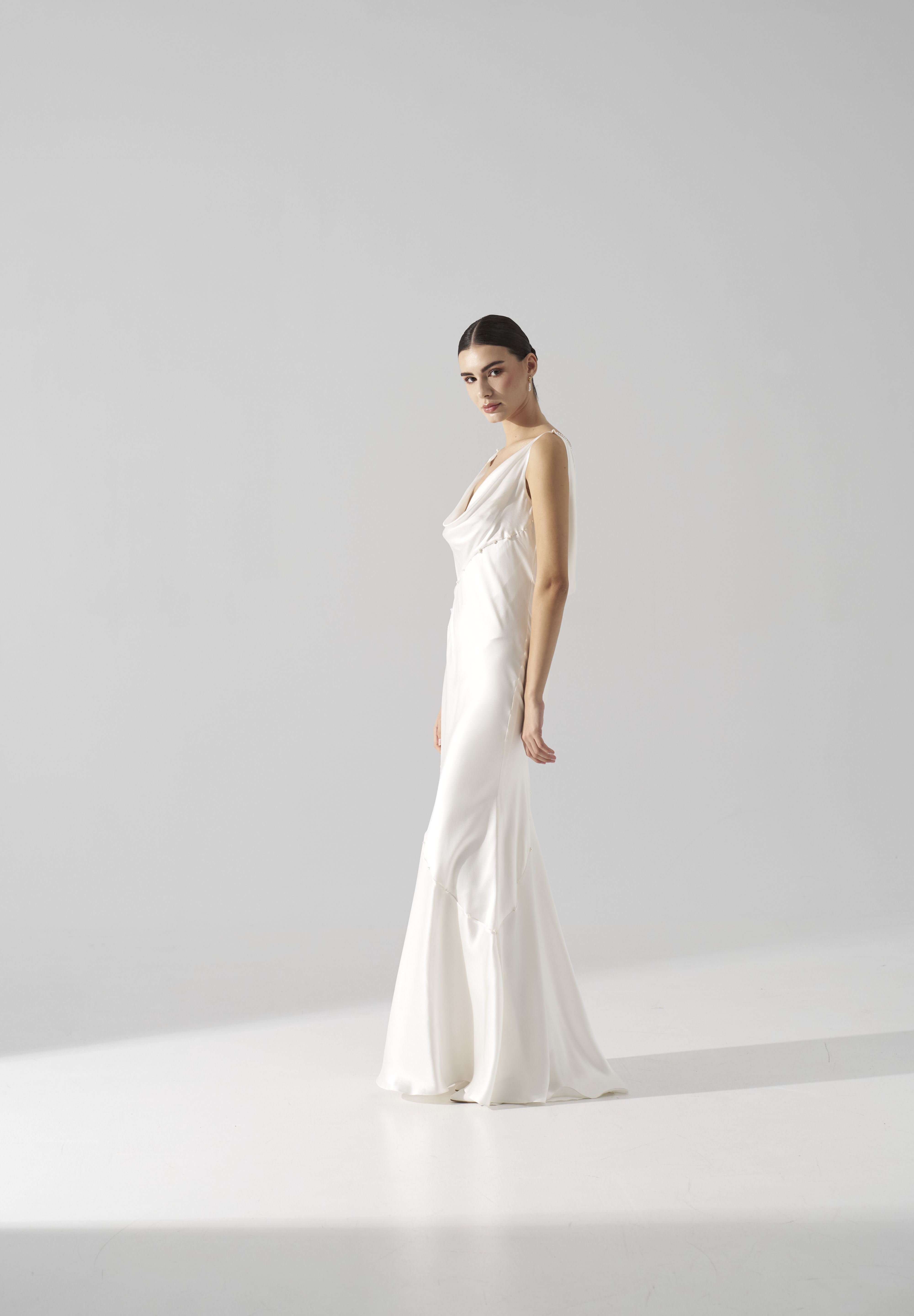 Rochie mireasa satin matase perle Ayla