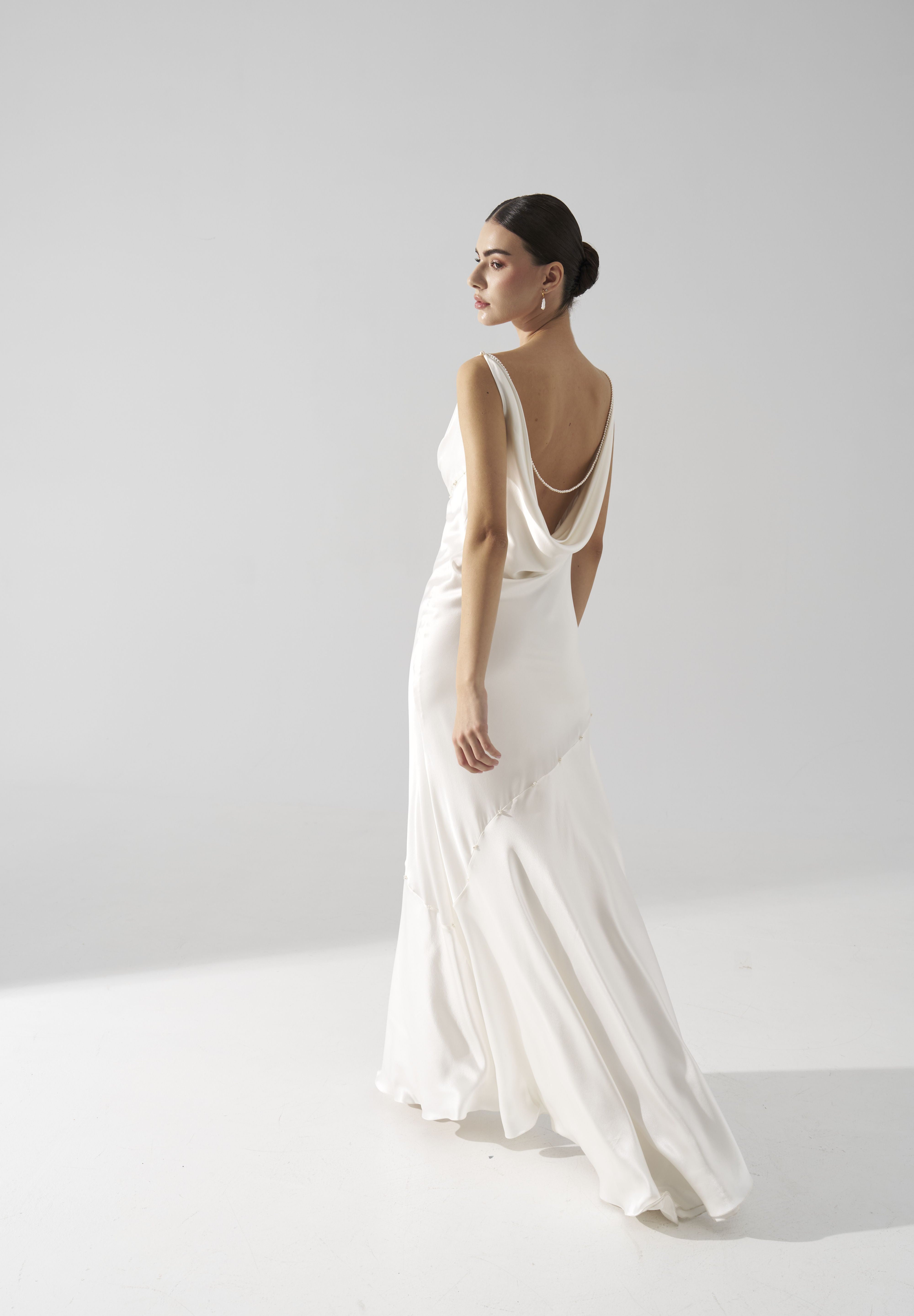 Rochie mireasa satin matase perle Ayla