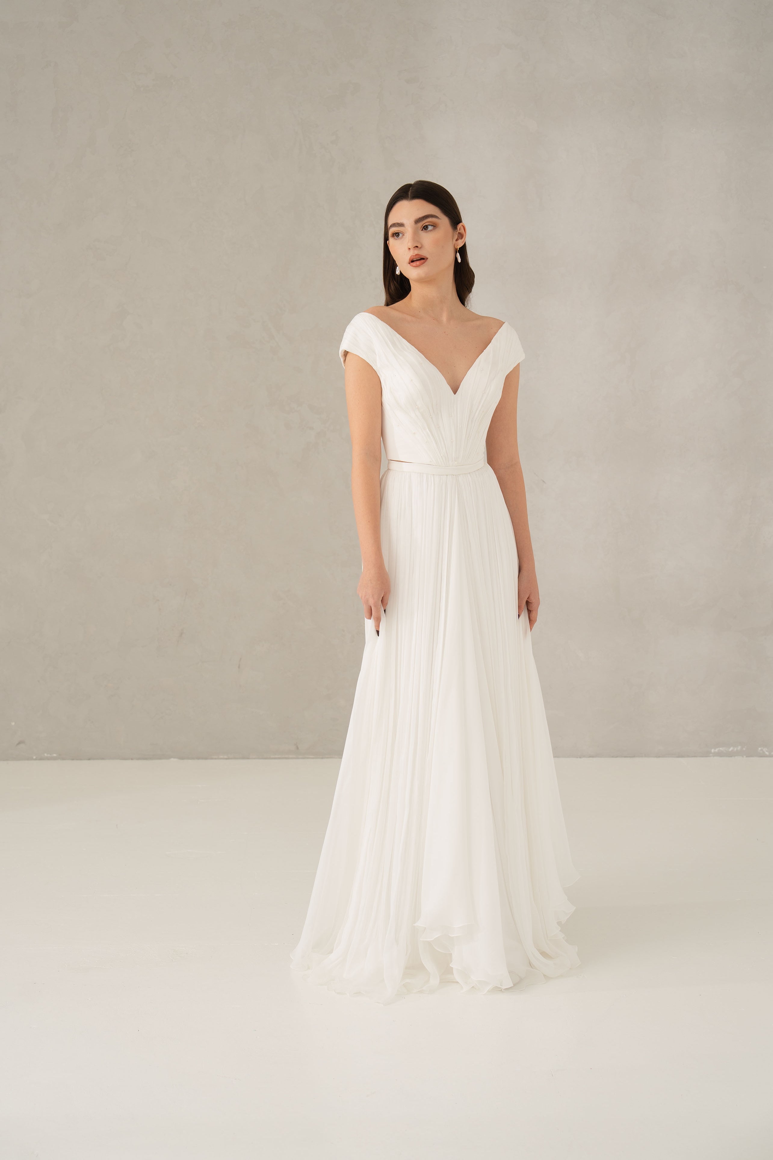 Rochie mireasa voal drapat Olivia