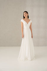 Rochie mireasa voal drapat Olivia